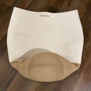 TALL WOVEN BASKET / LAUNDRY HAMPER - IVORY/BEIGE